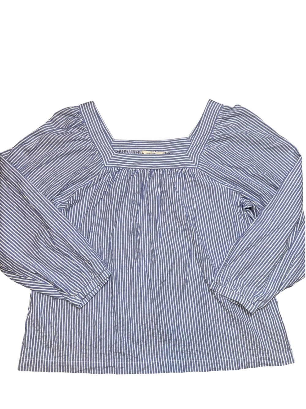 Terra & Sky Women’s 14W Blue White Stripe Square Neck Cotton Blouse
